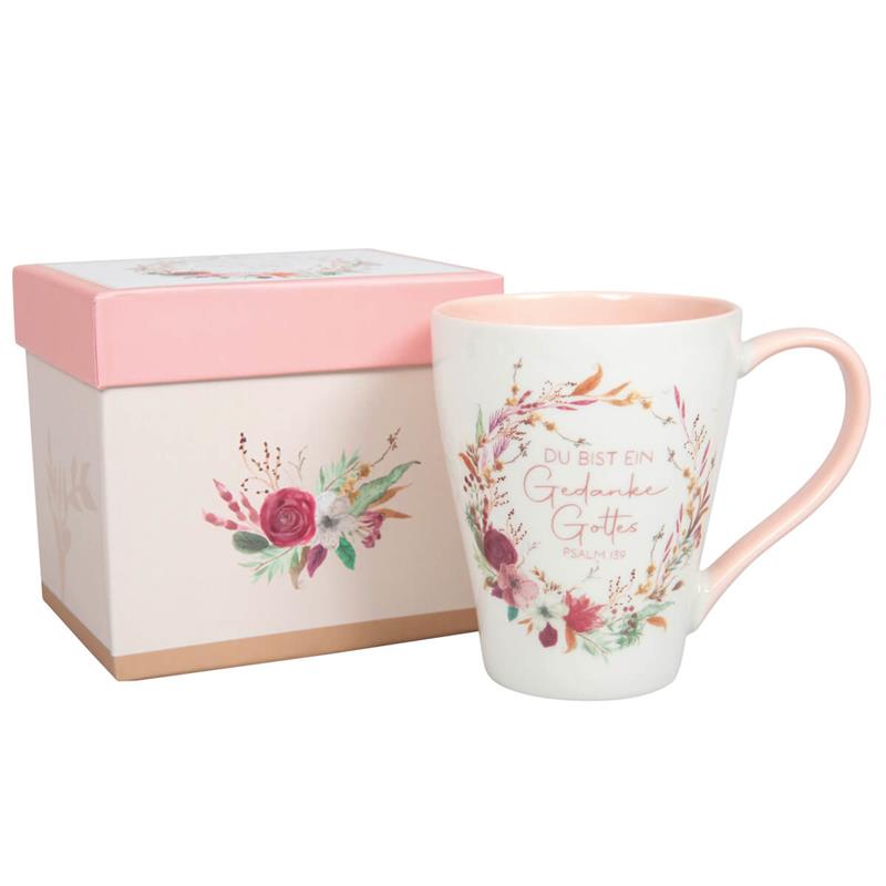 Tasse mit Blumenkranz "Gedanke Gottes"