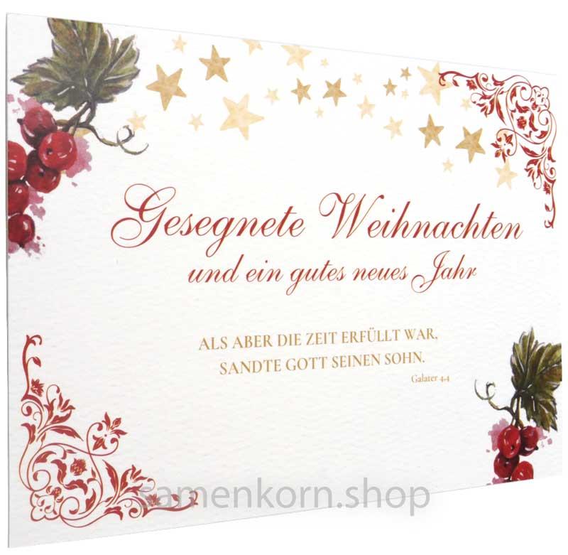 Postkarte "Gesegnete Weihnachten und ein gutes neues Jahr" Gal.4,4 (weiß)