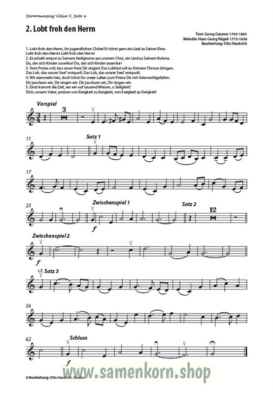 Lobt froh den Herrn / Stimmenauszüge II.Violine / Noten