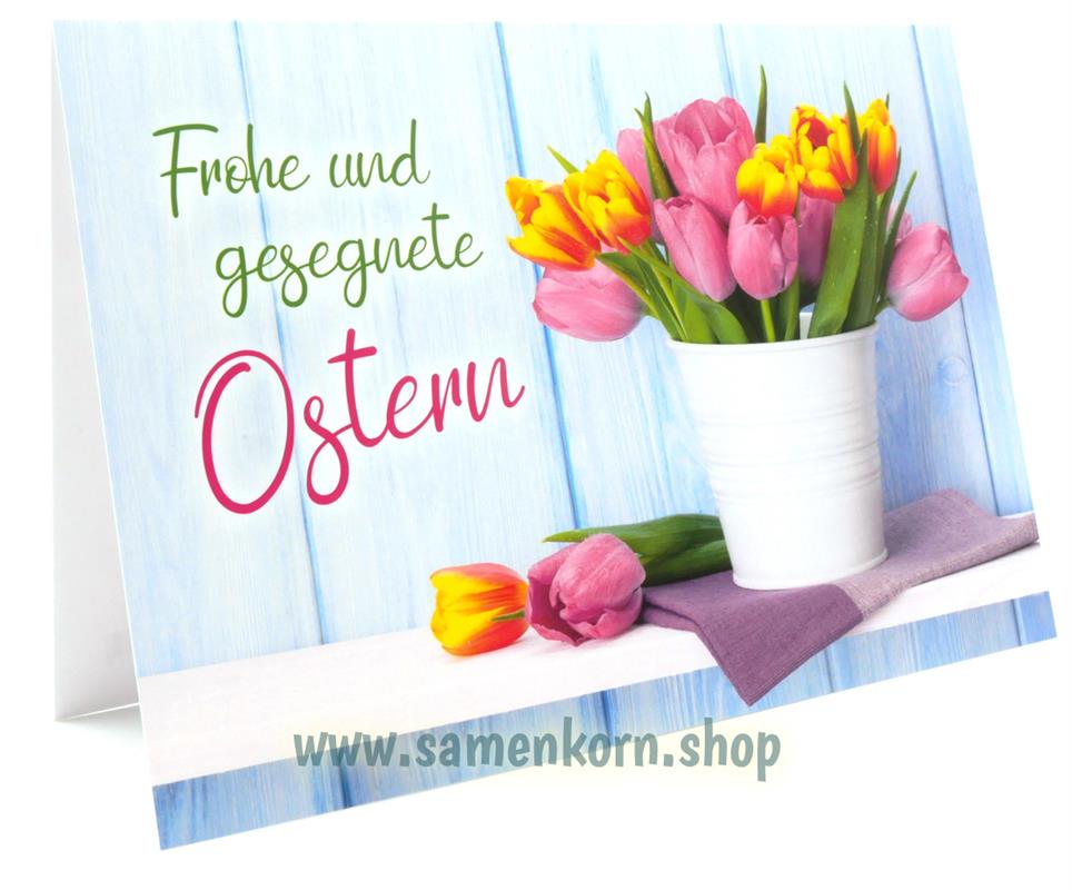 Doppelkarte zu Ostern "Frohe und gesegnete Ostern" / Tulpen