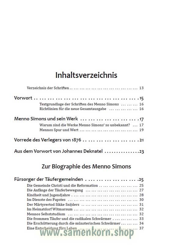 Die Schriften des Menno Simons /  Buch
