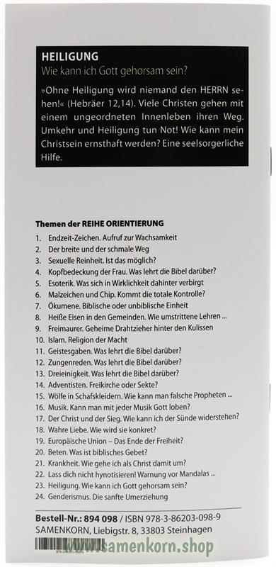 Heiligung, Band 23  Reihe Orientierung / Heft