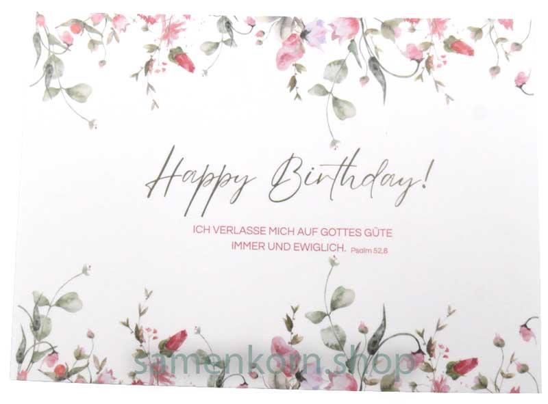 Postkarte "Happy Birthday" Ps. 52,8