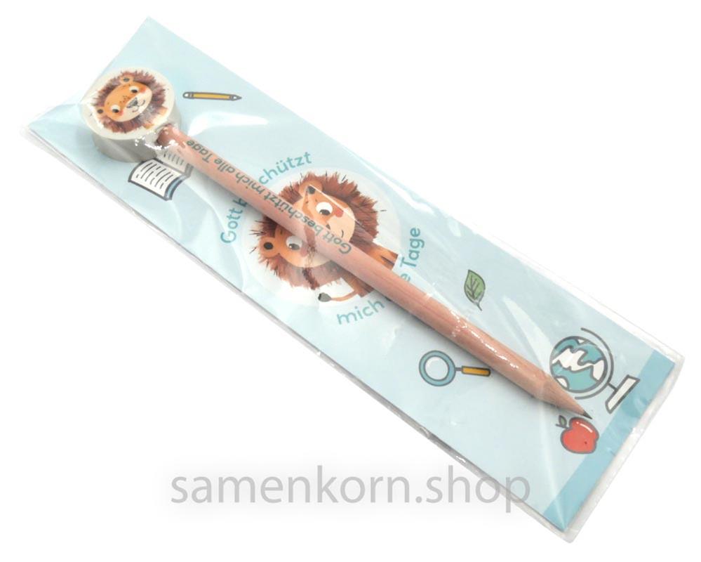 Bleistift, Radiergummi, Lesezeichen "Löwe"