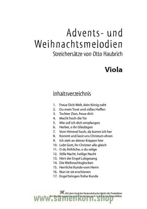 Advents- und Weihnachtsmelodien / Stimmenauszüge Viola