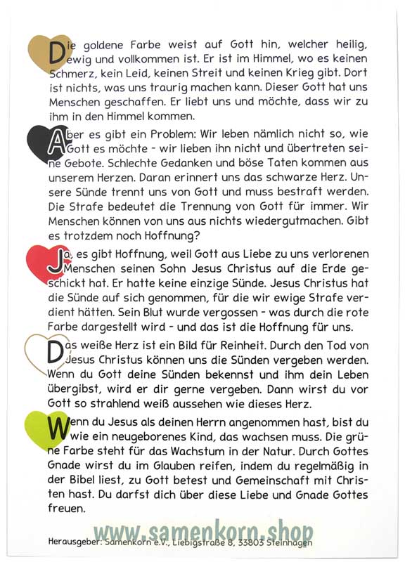 Verteilkarte zum "Wortlosen Buch" mit Herz, rumänisch