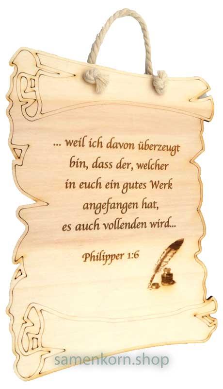Holzbild "Schriftrolle" Phil. 1,6