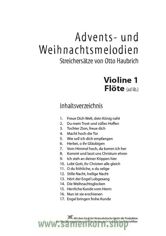 Advents- und Weihnachtsmelodien / Stimmenauszüge I.Violine, Flöte