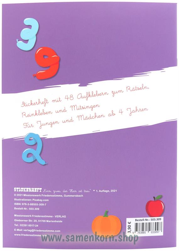 Stickerheft "Eins, zwei, der Herr ist treu"