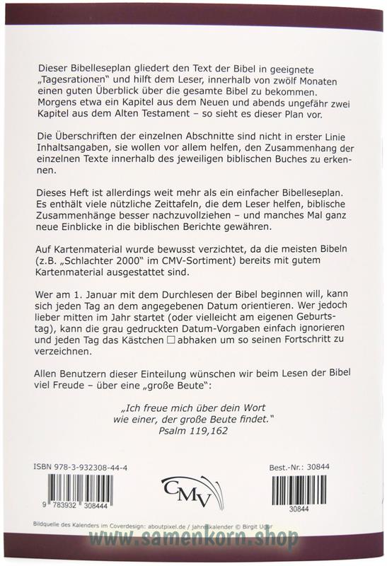 Bibelleseplan mit Zeittafeln / Heft