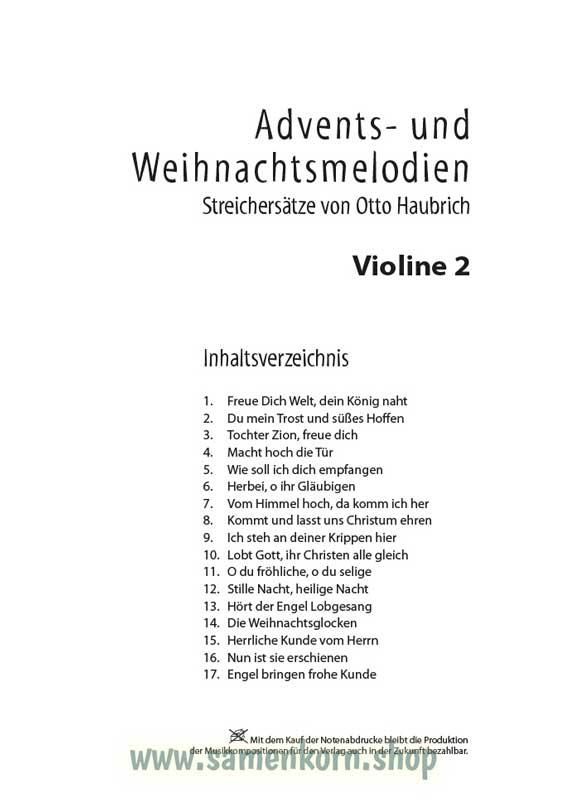 Advents- und Weihnachtsmelodien / Stimmenauszüge II.Violine