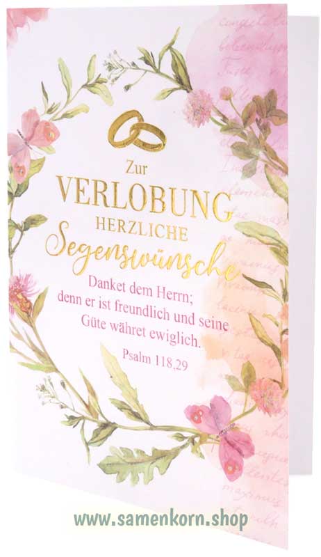 Faltkarte "Zur Verlobung herzliche Segenswünsche" / Ps. 118,29